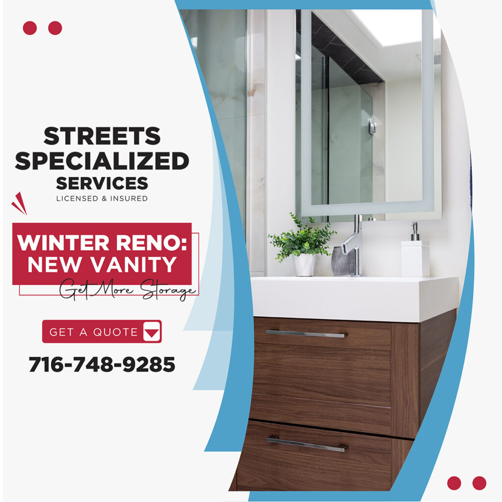 Upgrade your bathroom and get increased storage with a new bathroom vanity installed by Streets Specialized Services. 